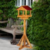 Elgin Wooden Bird Table Treated With Red Roof
